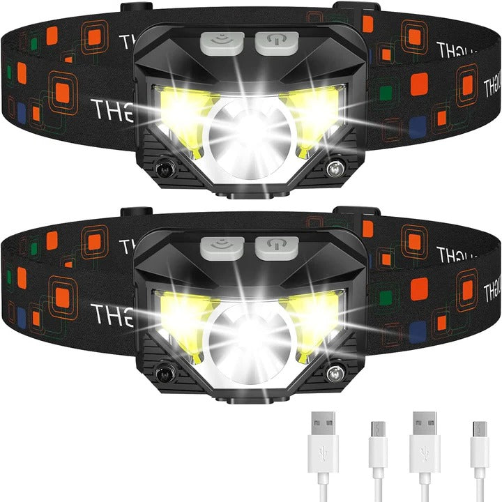 2-Pack Rechargeable Motion Sensor Headlamps - Bright LED, Adjustable Beam, Lightweight & Waterproof