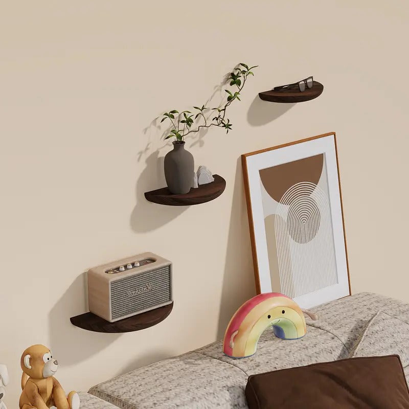 Stylish Half-Round Wooden Floating Wall Shelf - Modern Home Decor & Space Saver