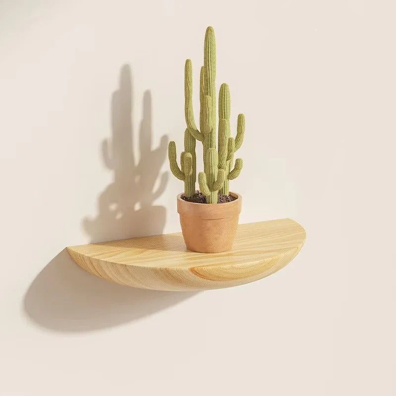 Stylish Half-Round Wooden Floating Wall Shelf - Modern Home Decor & Space Saver