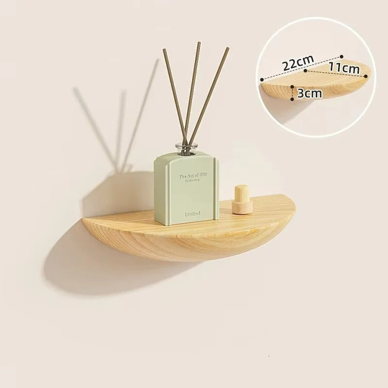 Stylish Half-Round Wooden Floating Wall Shelf - Modern Home Decor & Space Saver