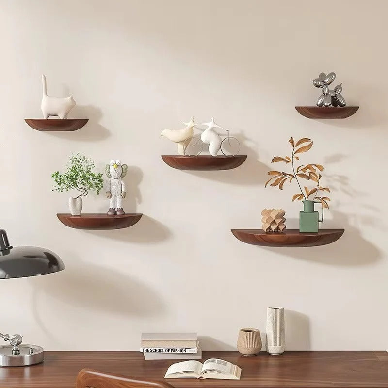 Stylish Half-Round Wooden Floating Wall Shelf - Modern Home Decor & Space Saver