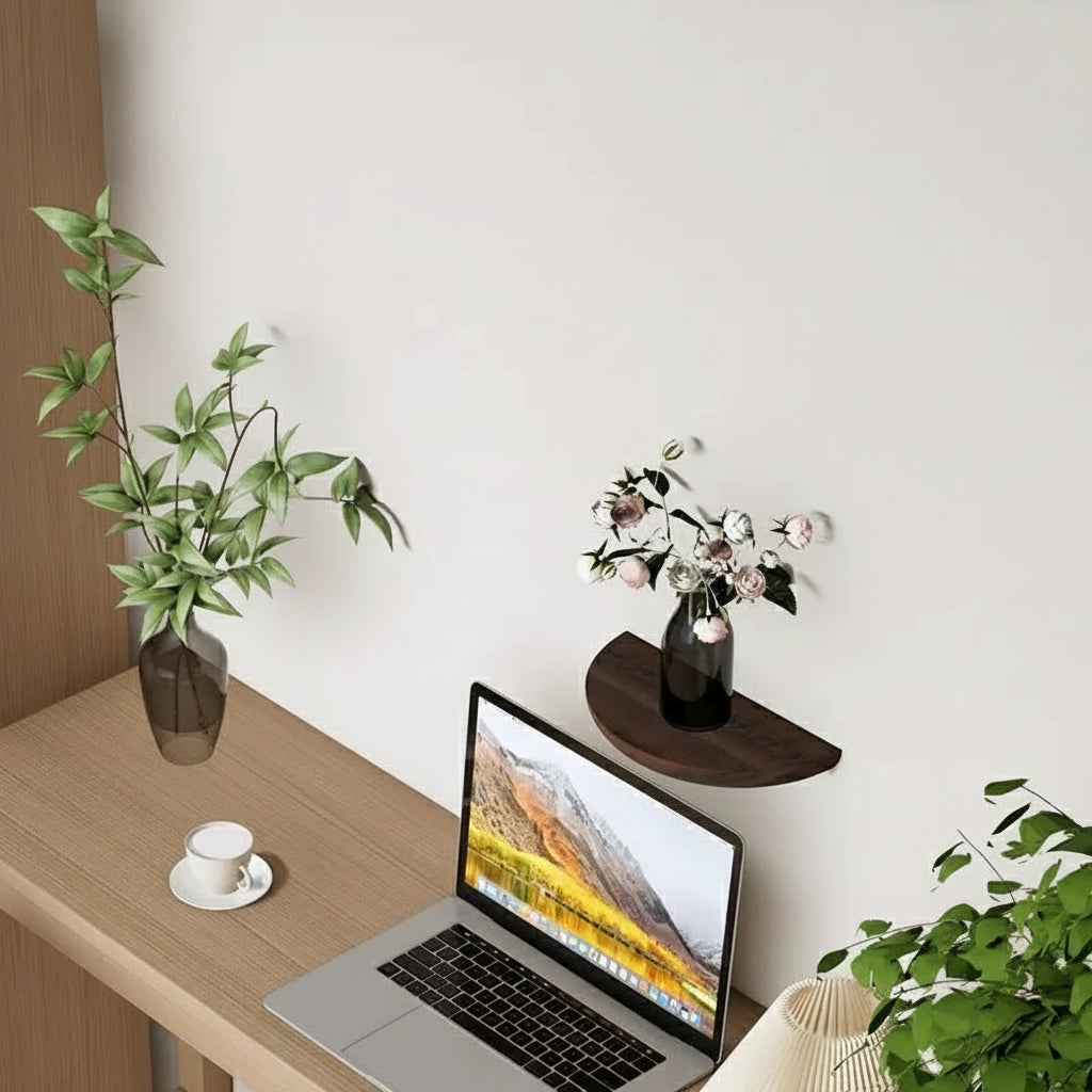 Stylish Half-Round Wooden Floating Wall Shelf - Modern Home Decor & Space Saver