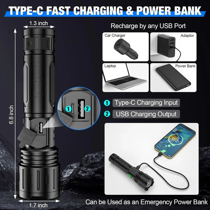 Rechargeable LED Flashlight - Versatile Multi-Mode Lighting for Home, Camping & Emergency Use