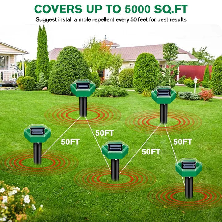 4-Pack Solar Powered Ultrasonic Mole Repellent Devices - Eco-Friendly Pest Control Solution