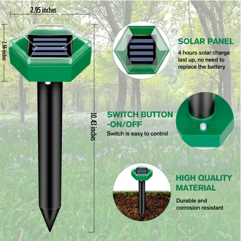 4-Pack Solar Powered Ultrasonic Mole Repellent Devices - Eco-Friendly Pest Control Solution