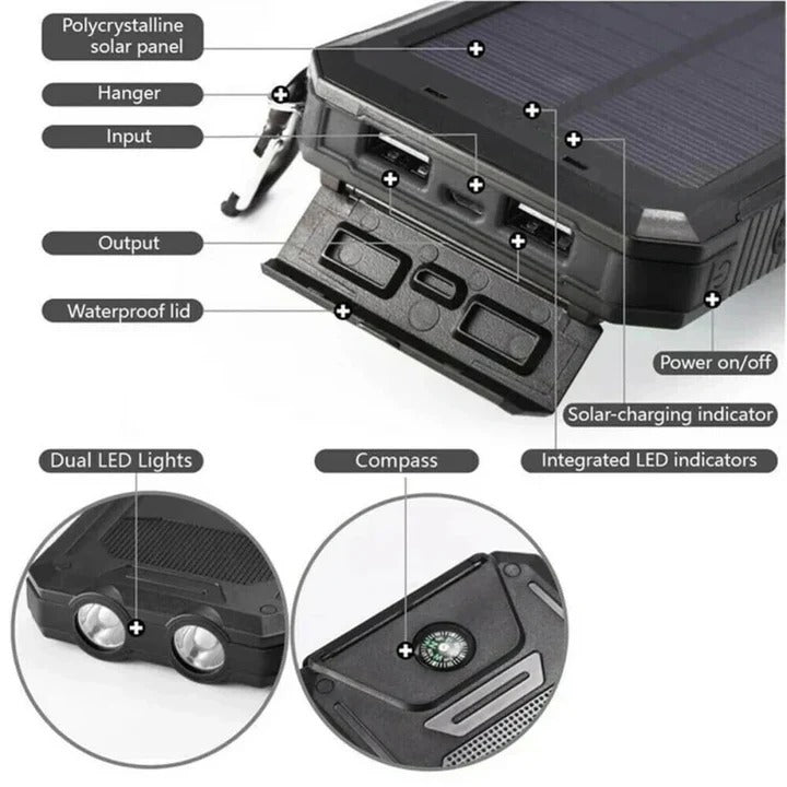 High-Capacity 30,000mAh Outdoor Solar Power Bank - Portable Solar Charger for Camping, Hiking, and Travel