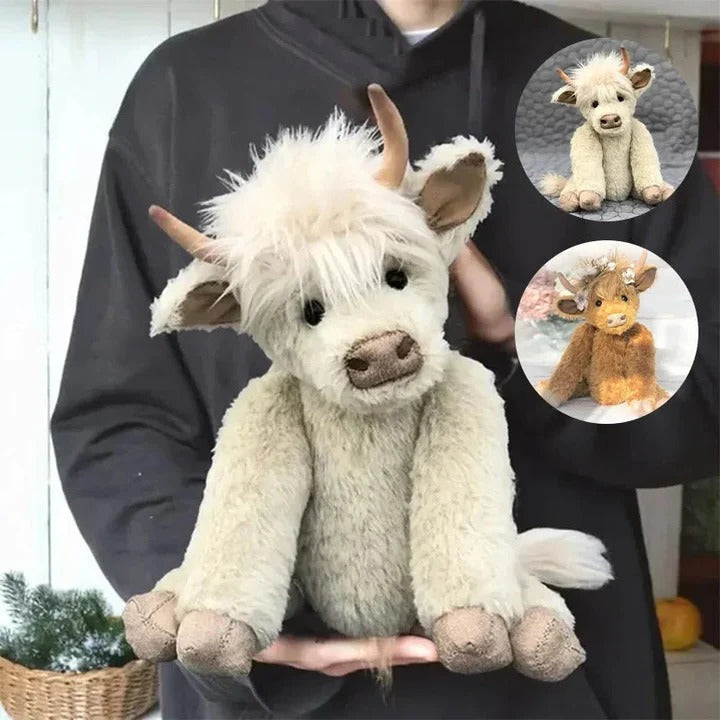 Adorable Highland Cow Plush Toy with Floral Accent - Soft & Cuddly Stuffed Animal for Kids & Decor