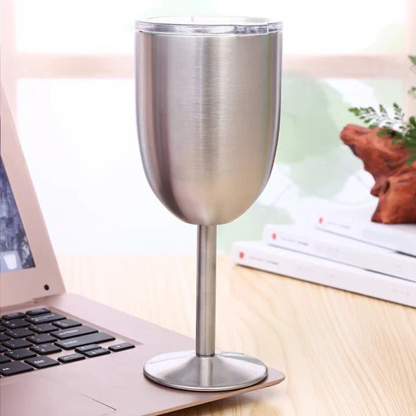 Double-Walled Insulated Stainless Steel Wine Goblet with Lid - Perfect for Outdoor Use & Keeping Drinks Hot or Cold