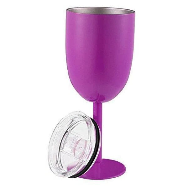 Double-Walled Insulated Stainless Steel Wine Goblet with Lid - Perfect for Outdoor Use & Keeping Drinks Hot or Cold