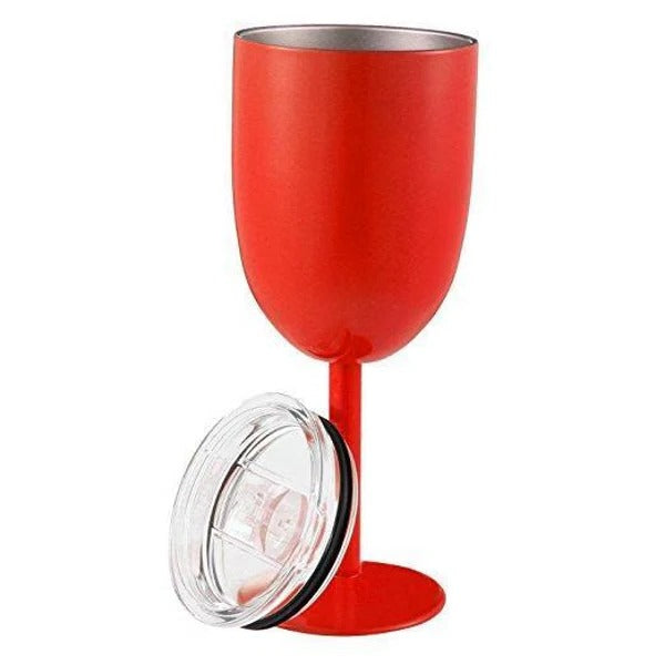 Double-Walled Insulated Stainless Steel Wine Goblet with Lid - Perfect for Outdoor Use & Keeping Drinks Hot or Cold