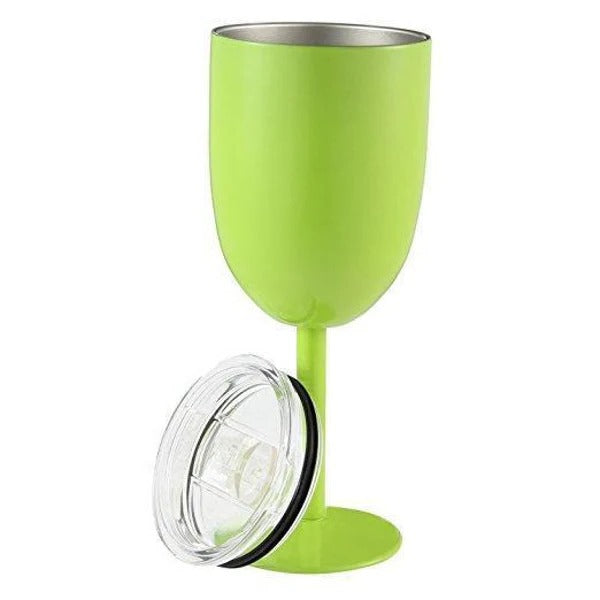 Double-Walled Insulated Stainless Steel Wine Goblet with Lid - Perfect for Outdoor Use & Keeping Drinks Hot or Cold