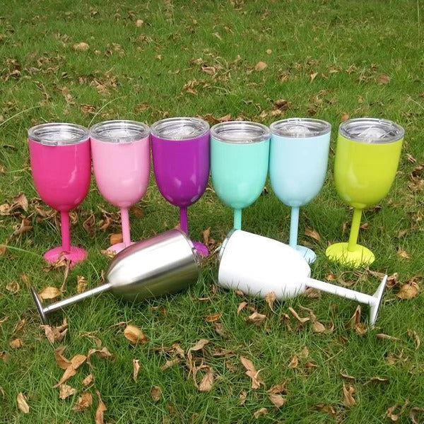 Double-Walled Insulated Stainless Steel Wine Goblet with Lid - Perfect for Outdoor Use & Keeping Drinks Hot or Cold