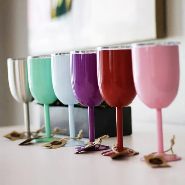 Double-Walled Insulated Stainless Steel Wine Goblet with Lid - Perfect for Outdoor Use & Keeping Drinks Hot or Cold