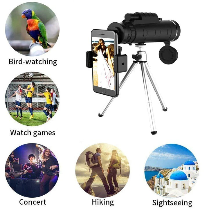 High-Power Monocular Telescope with Adjustable Tripod & Universal Phone Holder - Perfect for Bird Watching, Hiking, and Outdoor Adventures