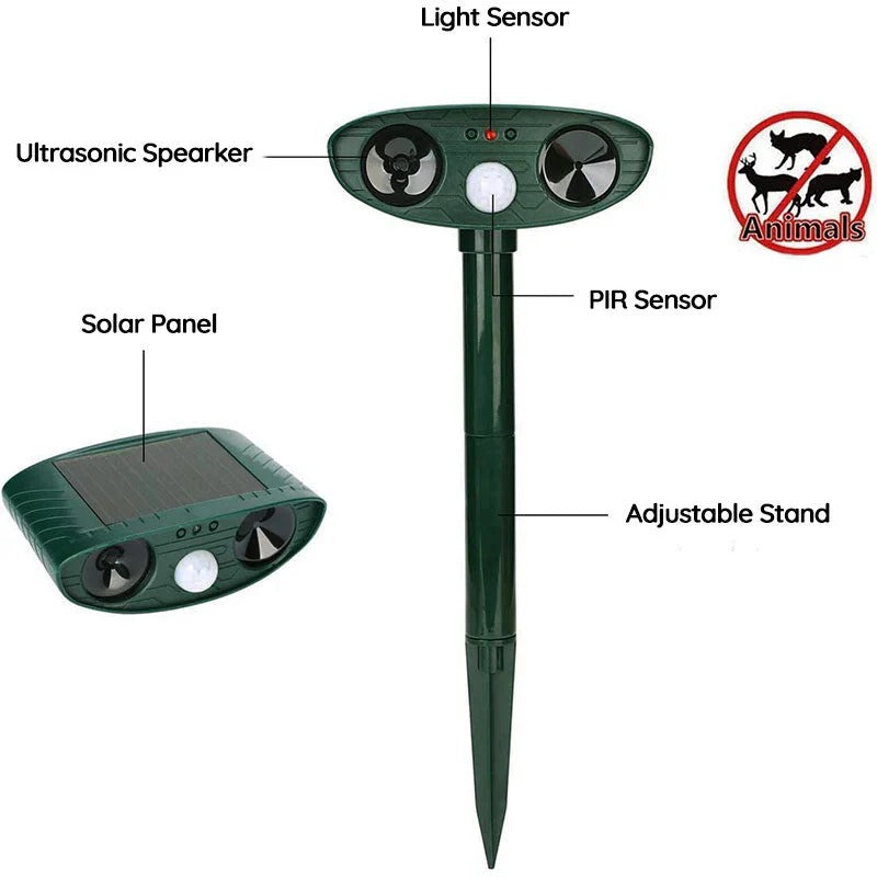 Motion-Activated Solar Ultrasonic Armadillo Deterrent - Eco-Friendly Outdoor Pest Control Device