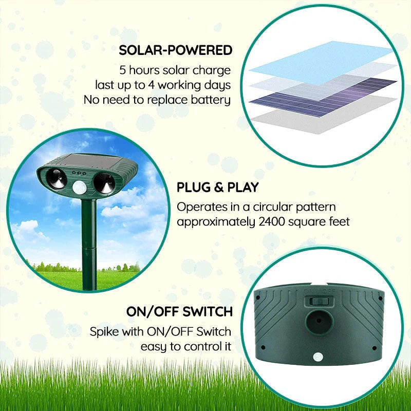 Motion-Activated Solar Ultrasonic Armadillo Deterrent - Eco-Friendly Outdoor Pest Control Device