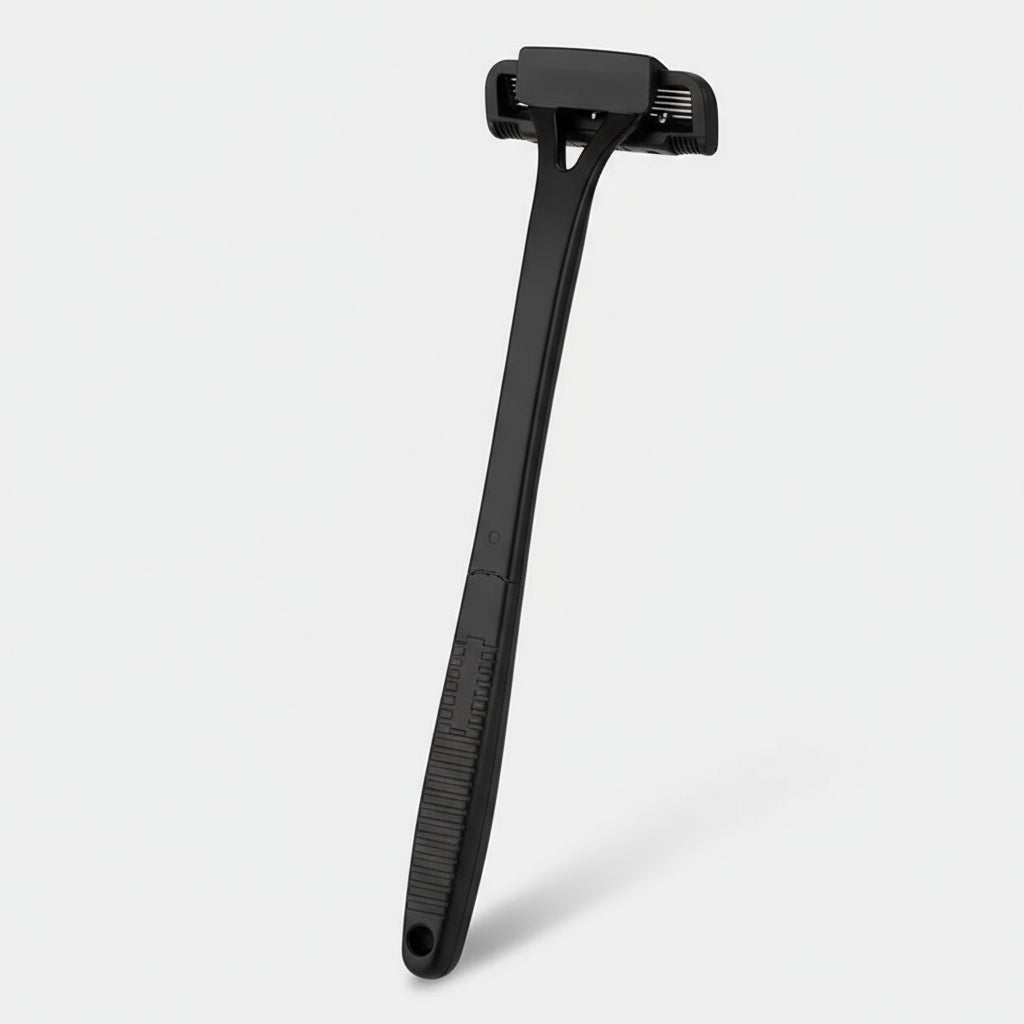 Men's Dual Blade Back Shaver - Manual Groomer with Ergonomic Folding Handle for Effortless Grooming