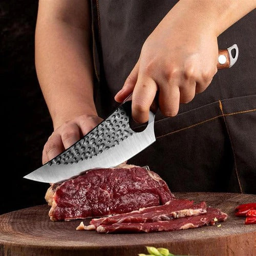 Premium Carbon Steel Utility Kitchen Knife with Ergonomic Wooden Handle - Versatile Chef's Tool for Precision Cutting and Food Preparation
