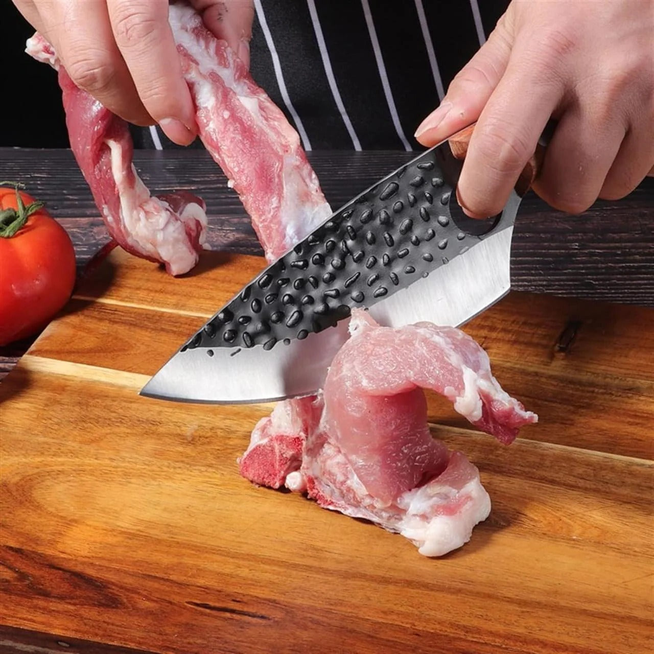 Premium Carbon Steel Utility Kitchen Knife with Ergonomic Wooden Handle - Versatile Chef's Tool for Precision Cutting and Food Preparation