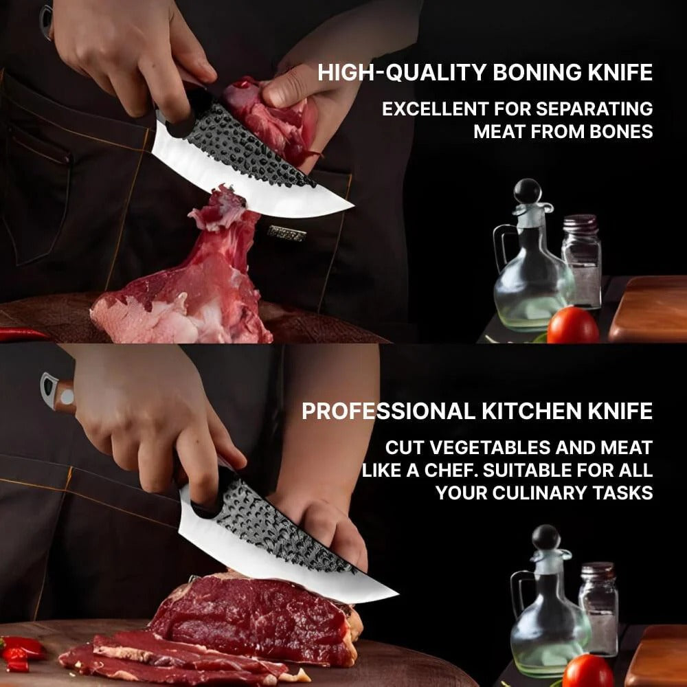 Premium Carbon Steel Utility Kitchen Knife with Ergonomic Wooden Handle - Versatile Chef's Tool for Precision Cutting and Food Preparation