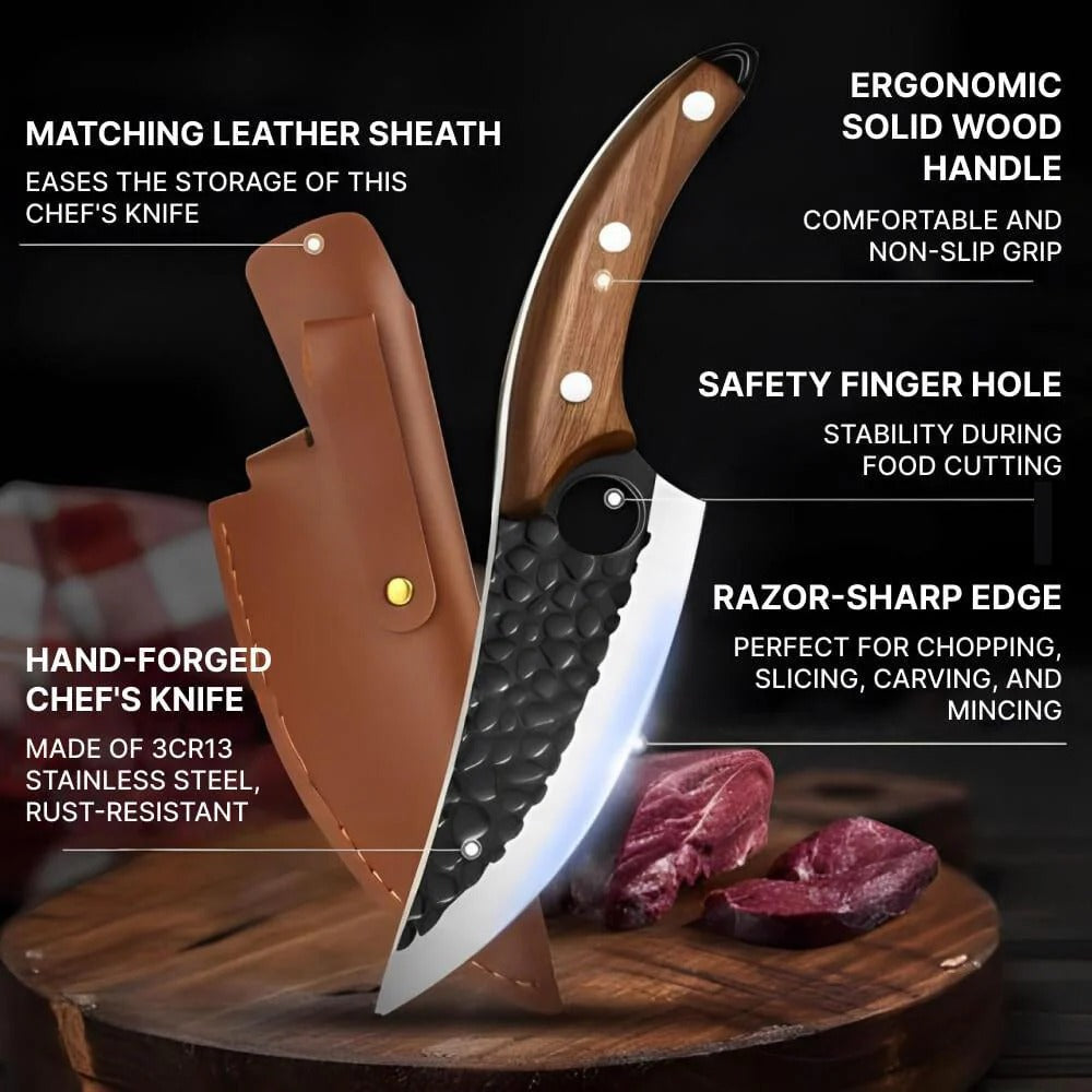 Premium Carbon Steel Utility Kitchen Knife with Ergonomic Wooden Handle - Versatile Chef's Tool for Precision Cutting and Food Preparation