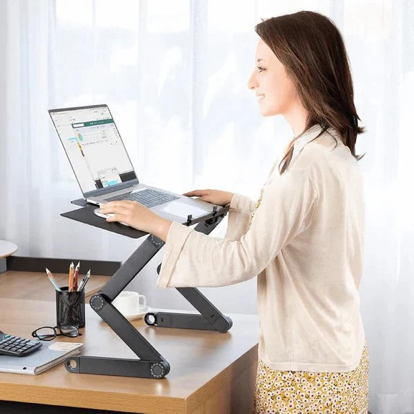 Adjustable Folding Aluminum Laptop Stand with Detachable Mouse Plate - Ergonomic Design for Comfort & Portability