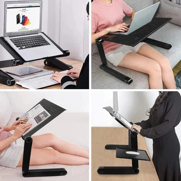 Adjustable Folding Aluminum Laptop Stand with Detachable Mouse Plate - Ergonomic Design for Comfort & Portability