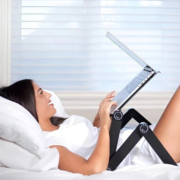 Adjustable Folding Aluminum Laptop Stand with Detachable Mouse Plate - Ergonomic Design for Comfort & Portability