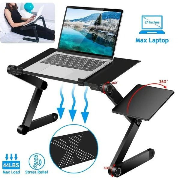 Adjustable Folding Aluminum Laptop Stand with Detachable Mouse Plate - Ergonomic Design for Comfort & Portability