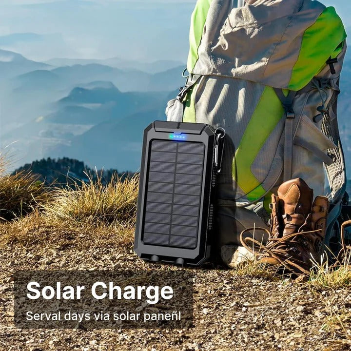 High-Capacity Portable Solar Power Bank with Dual USB Outputs - Ideal for Camping, Hiking, and Travel