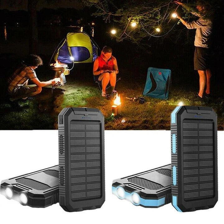 High-Capacity Portable Solar Power Bank with Dual USB Outputs - Ideal for Camping, Hiking, and Travel