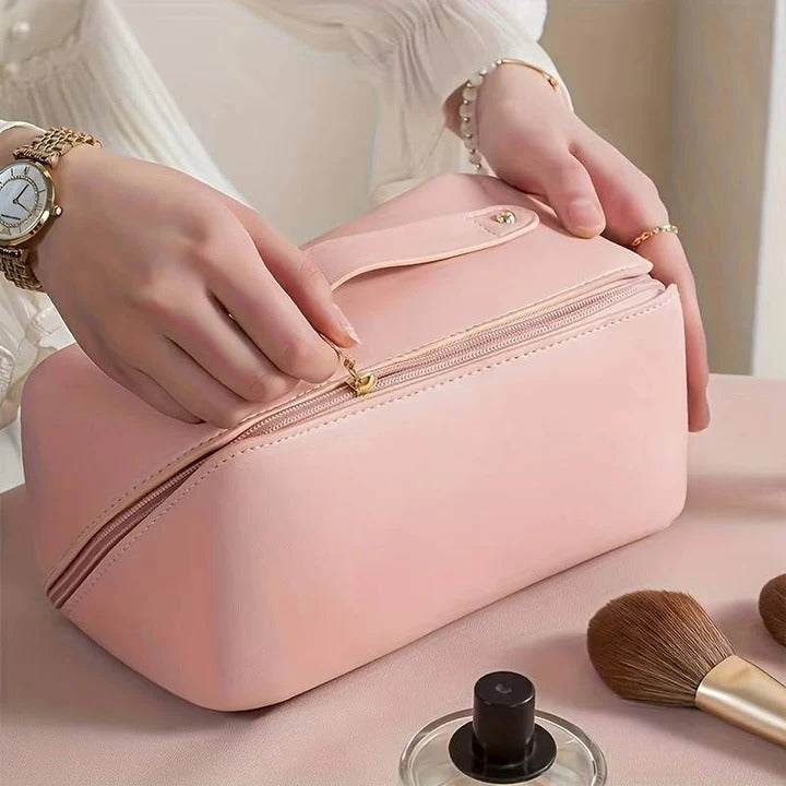 Stylish PU Makeup Organizer Pouch with Wide Opening Design - Perfect for Travel & Daily Use