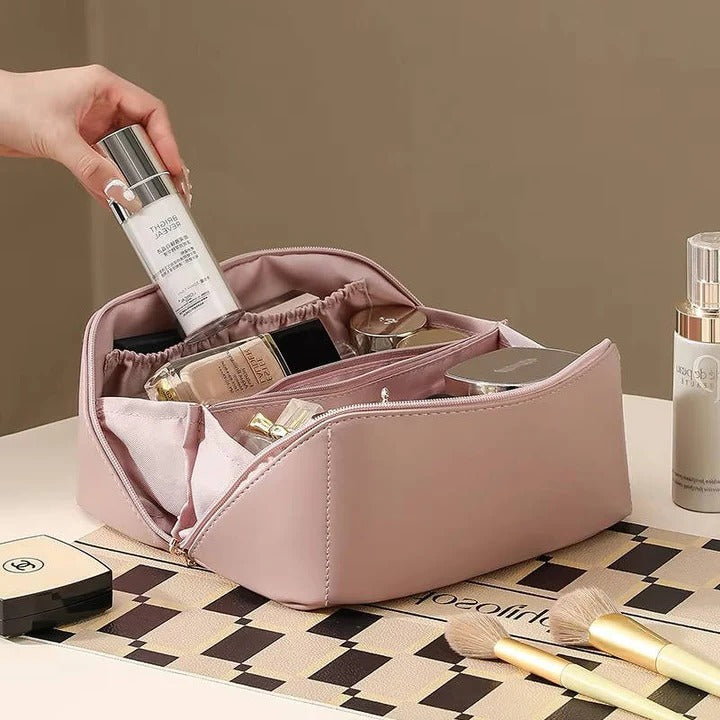 Stylish PU Makeup Organizer Pouch with Wide Opening Design - Perfect for Travel & Daily Use