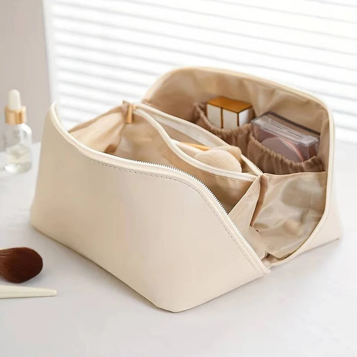 Stylish PU Makeup Organizer Pouch with Wide Opening Design - Perfect for Travel & Daily Use