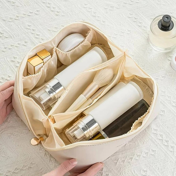 Stylish PU Makeup Organizer Pouch with Wide Opening Design - Perfect for Travel & Daily Use