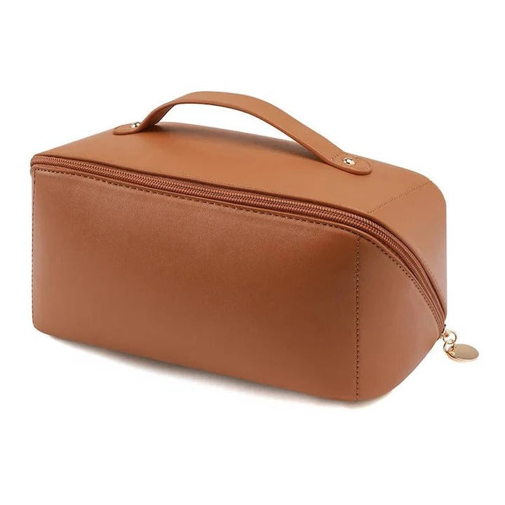 Stylish PU Makeup Organizer Pouch with Wide Opening Design - Perfect for Travel & Daily Use