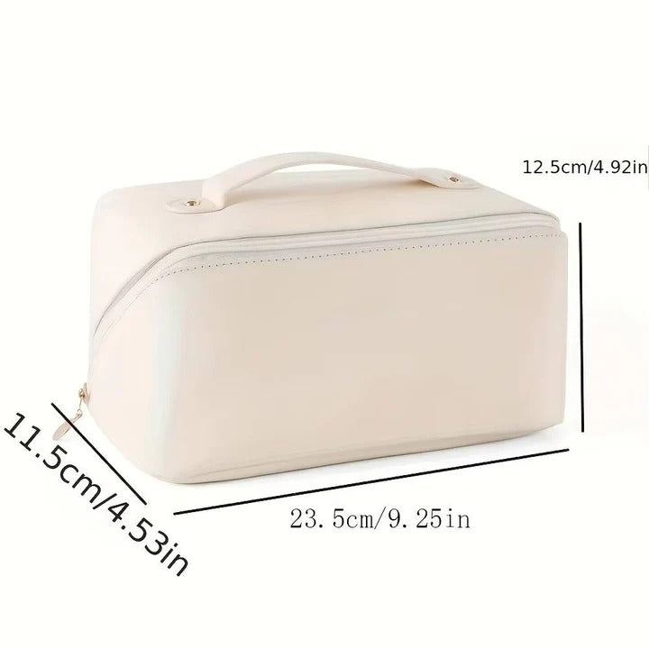 Stylish PU Makeup Organizer Pouch with Wide Opening Design - Perfect for Travel & Daily Use