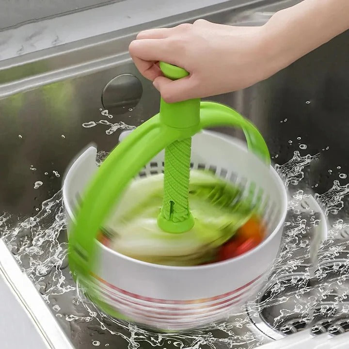 Manual Spin Salad Bowl with Integrated Rinse & Drain System - Effortless Washing & Drying for Fresh Salads