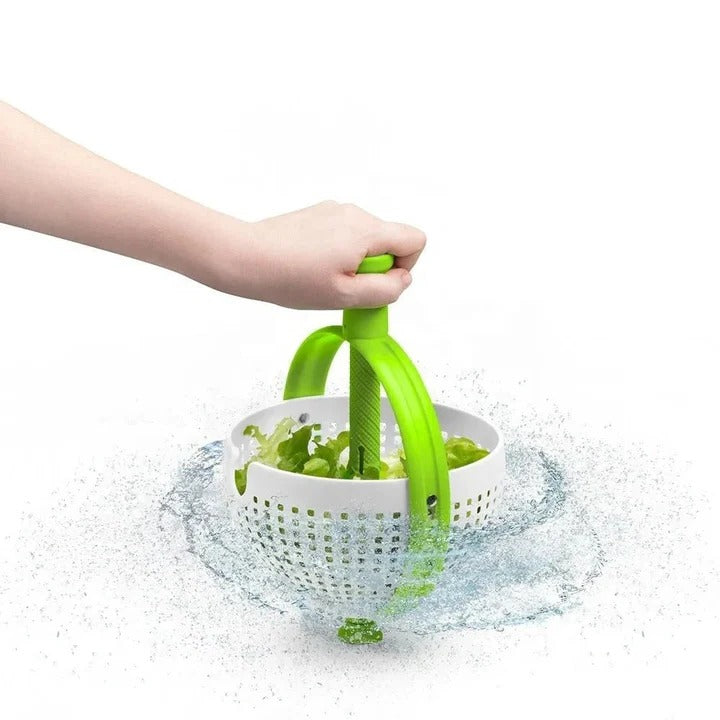 Manual Spin Salad Bowl with Integrated Rinse & Drain System - Effortless Washing & Drying for Fresh Salads