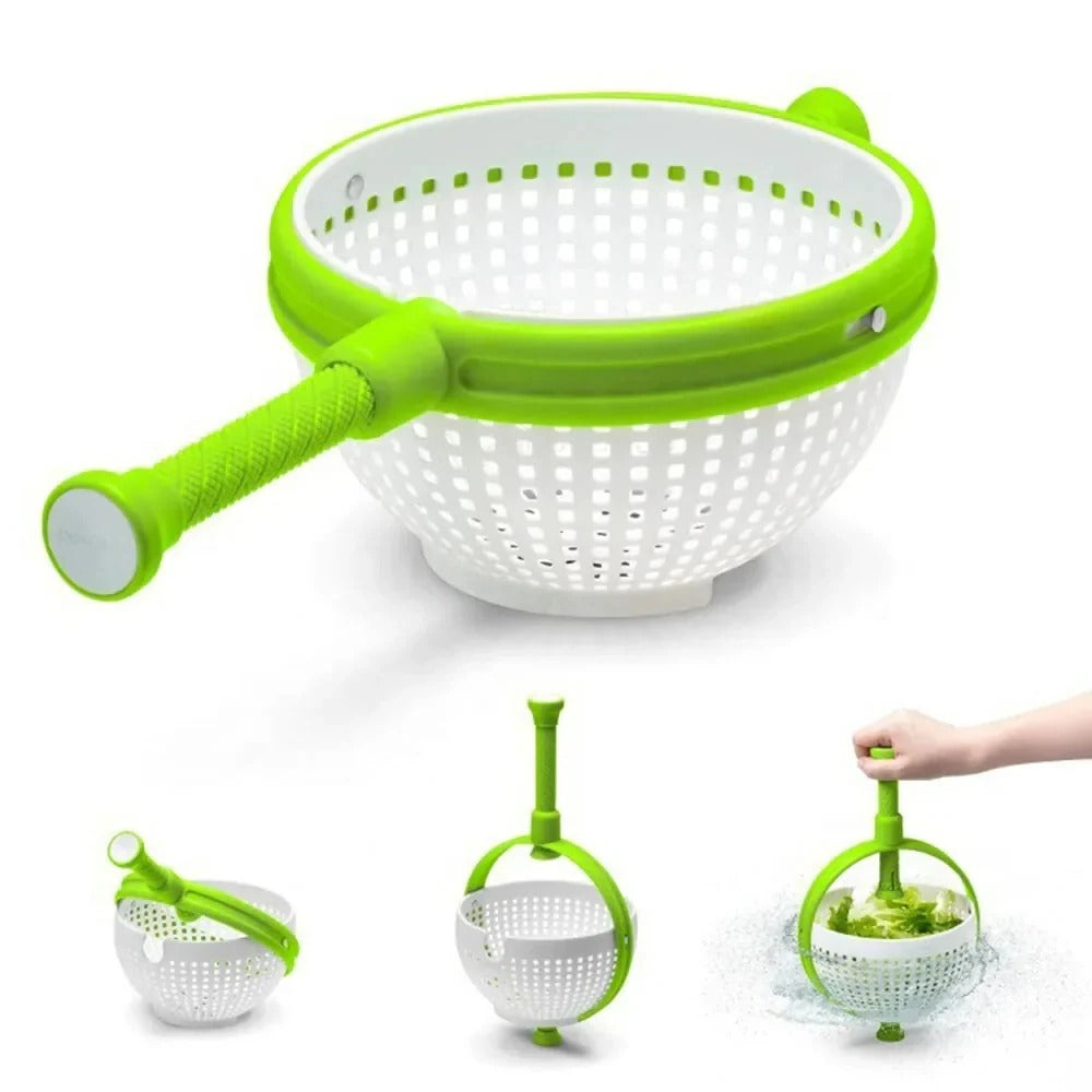 Manual Spin Salad Bowl with Integrated Rinse & Drain System - Effortless Washing & Drying for Fresh Salads