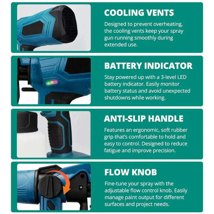Cordless Handheld Paint Sprayer with Adjustable Spray Settings - Perfect for DIY Projects & Home Improvement