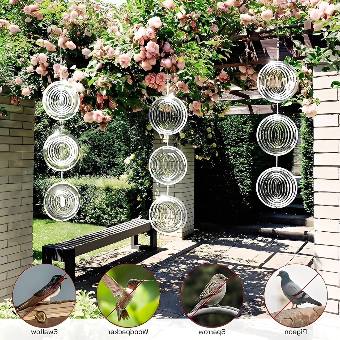 Set of 3 Reflective Visual Bird Deterrent Devices - Effective Hanging Design to Keep Birds Away