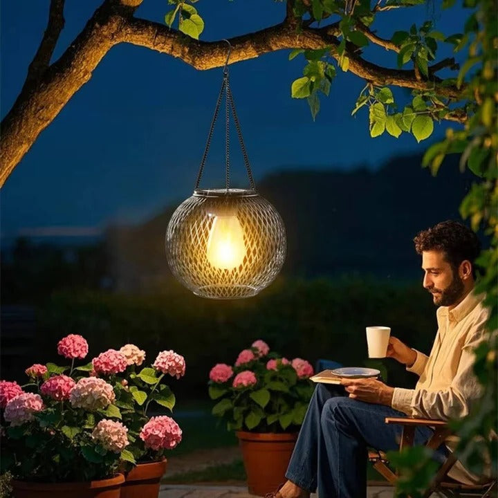Solar-Powered Hanging Lantern with Warm LED Light - Decorative Outdoor Lighting