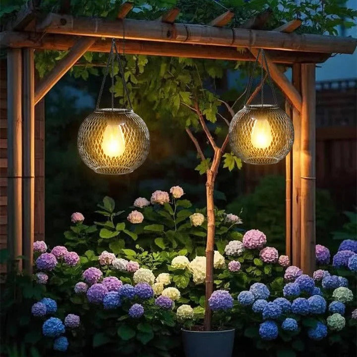 Solar-Powered Hanging Lantern with Warm LED Light - Decorative Outdoor Lighting