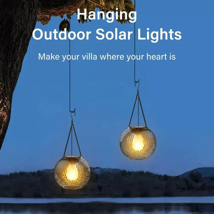 Solar-Powered Hanging Lantern with Warm LED Light - Decorative Outdoor Lighting