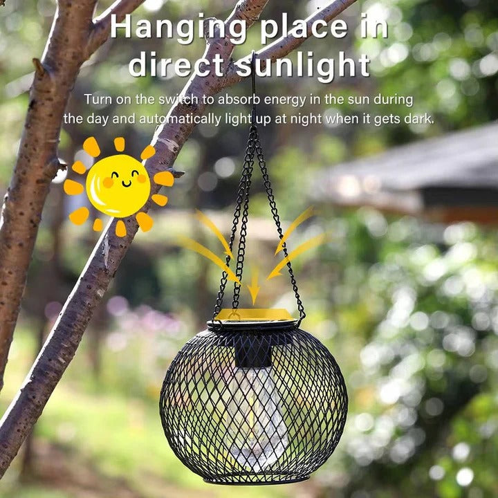 Solar-Powered Hanging Lantern with Warm LED Light - Decorative Outdoor Lighting