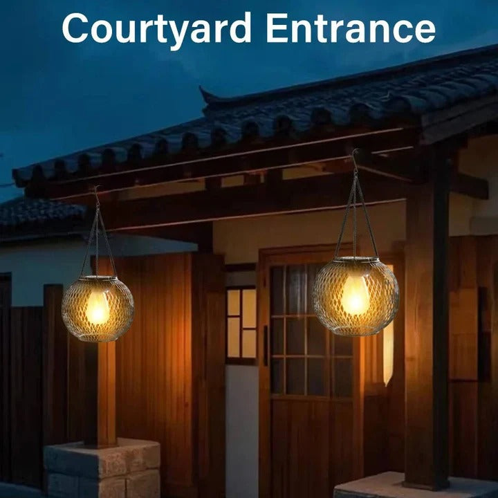 Solar-Powered Hanging Lantern with Warm LED Light - Decorative Outdoor Lighting