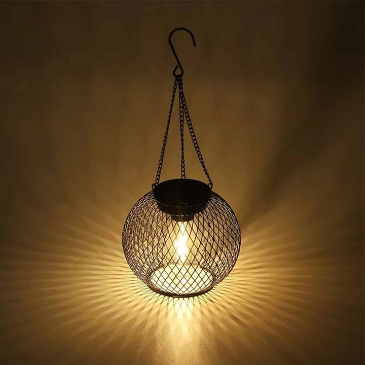 Solar-Powered Hanging Lantern with Warm LED Light - Decorative Outdoor Lighting