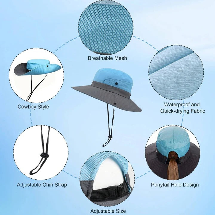 Adjustable Wide Brim Foldable Outdoor Sun Hat - Lightweight UV Protection with Strap