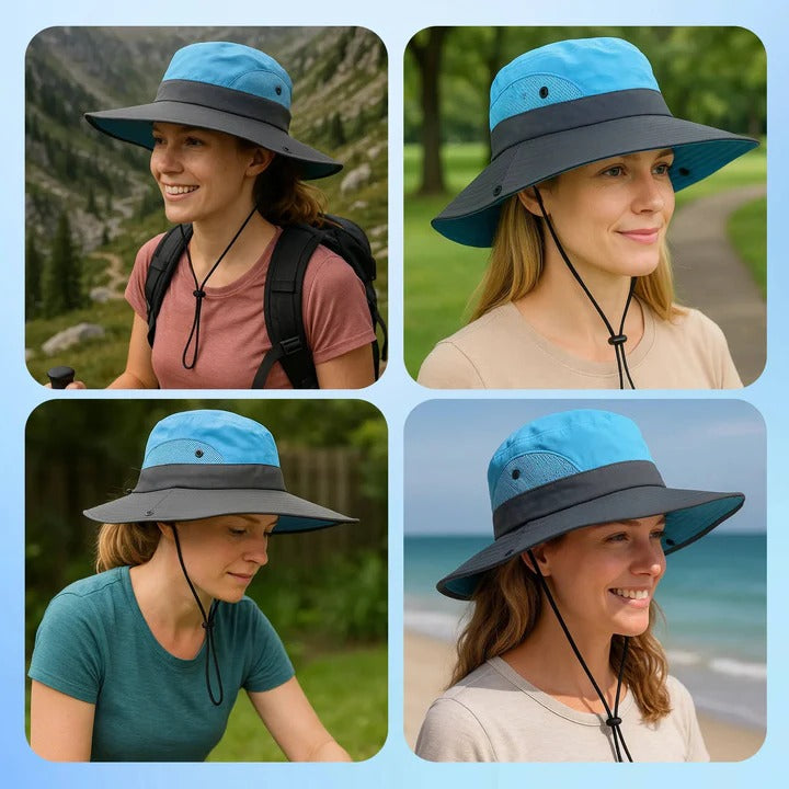 Adjustable Wide Brim Foldable Outdoor Sun Hat - Lightweight UV Protection with Strap